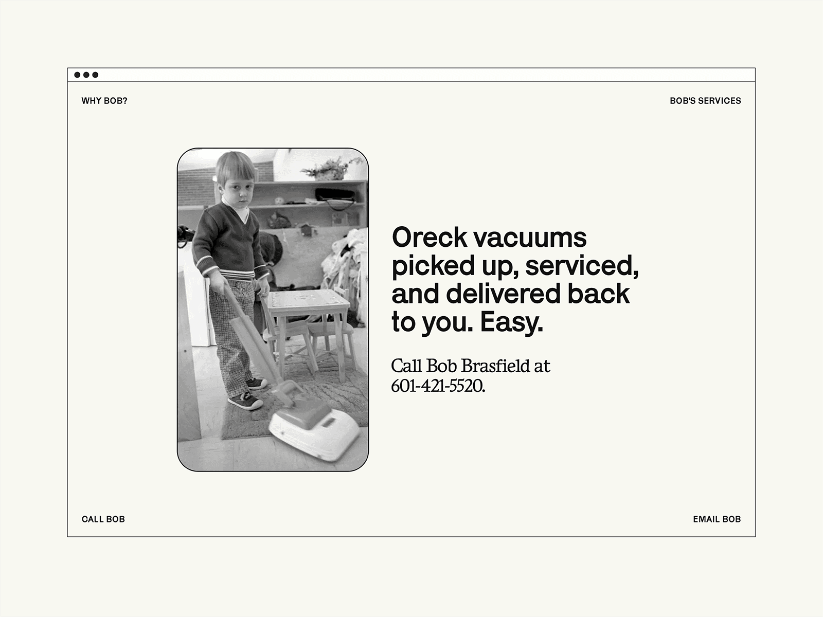 Oreck Vacuum Service and Repair Website by History of Salad landing