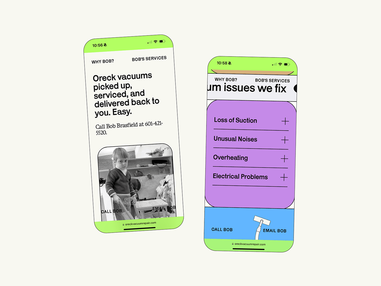 Oreck Vacuum Service and Repair Website by History of Salad mobile